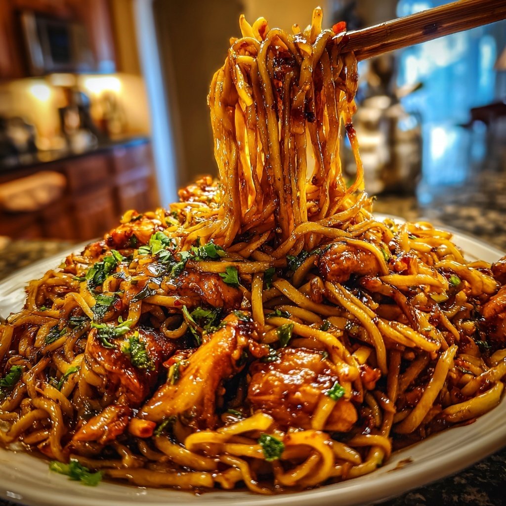 Sticky Garlic Chicken Noodles