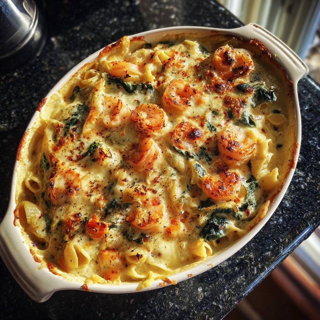 Shrimp Spinach Alfredo Bake