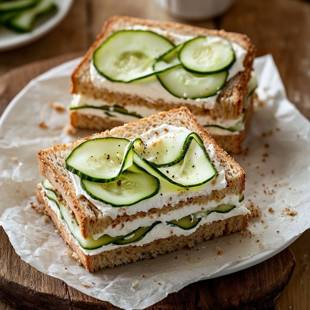 Light Cucumber Cream Cheese Sandwich Lunch